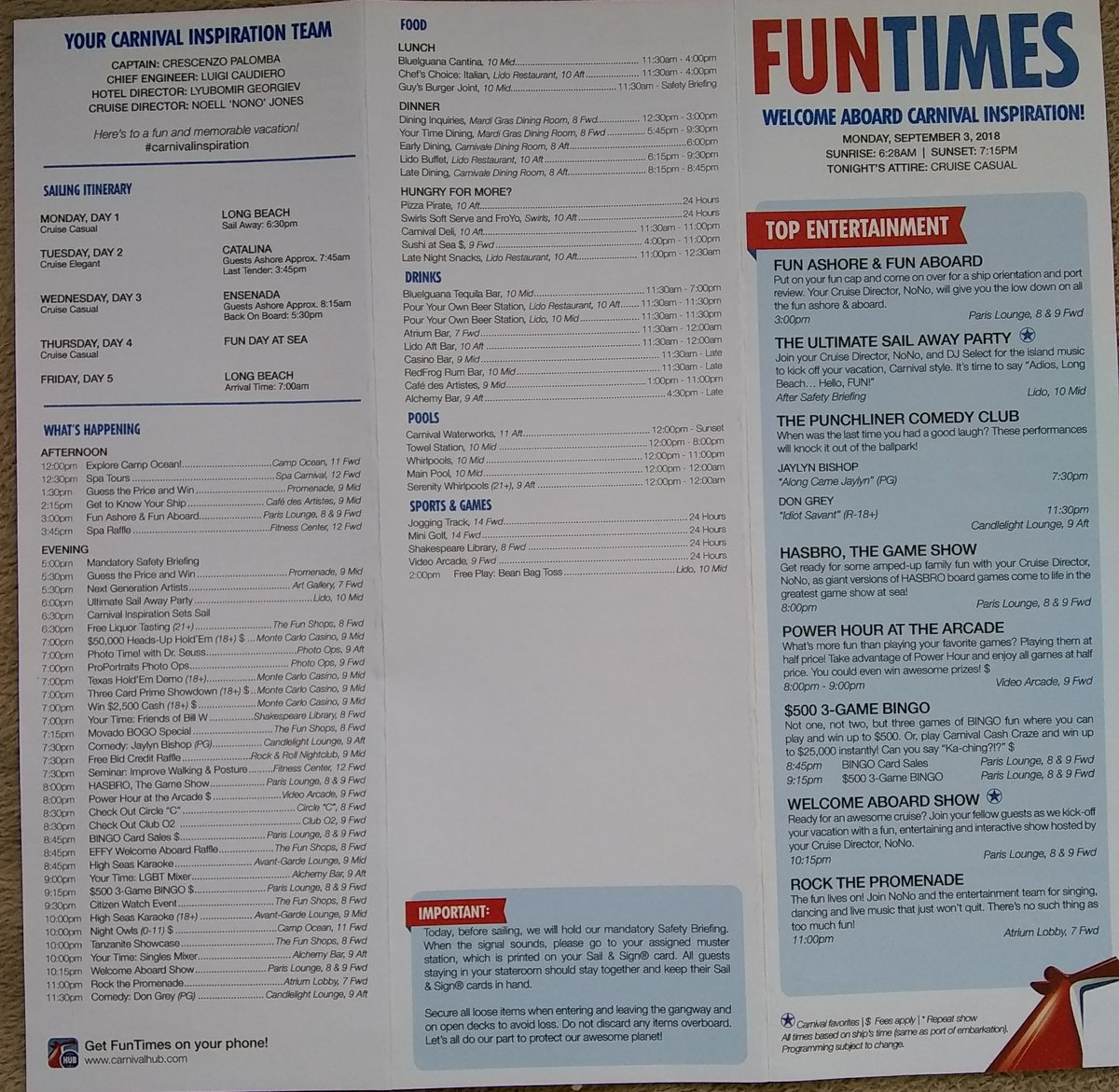 Times fun carnival schedule inspiration daily cruise day