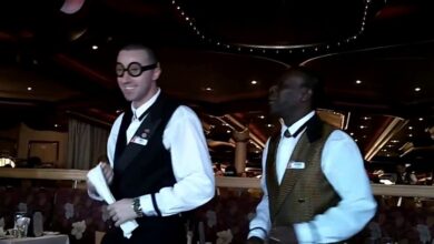 Carnival chief also works as waiter purser on pbs show